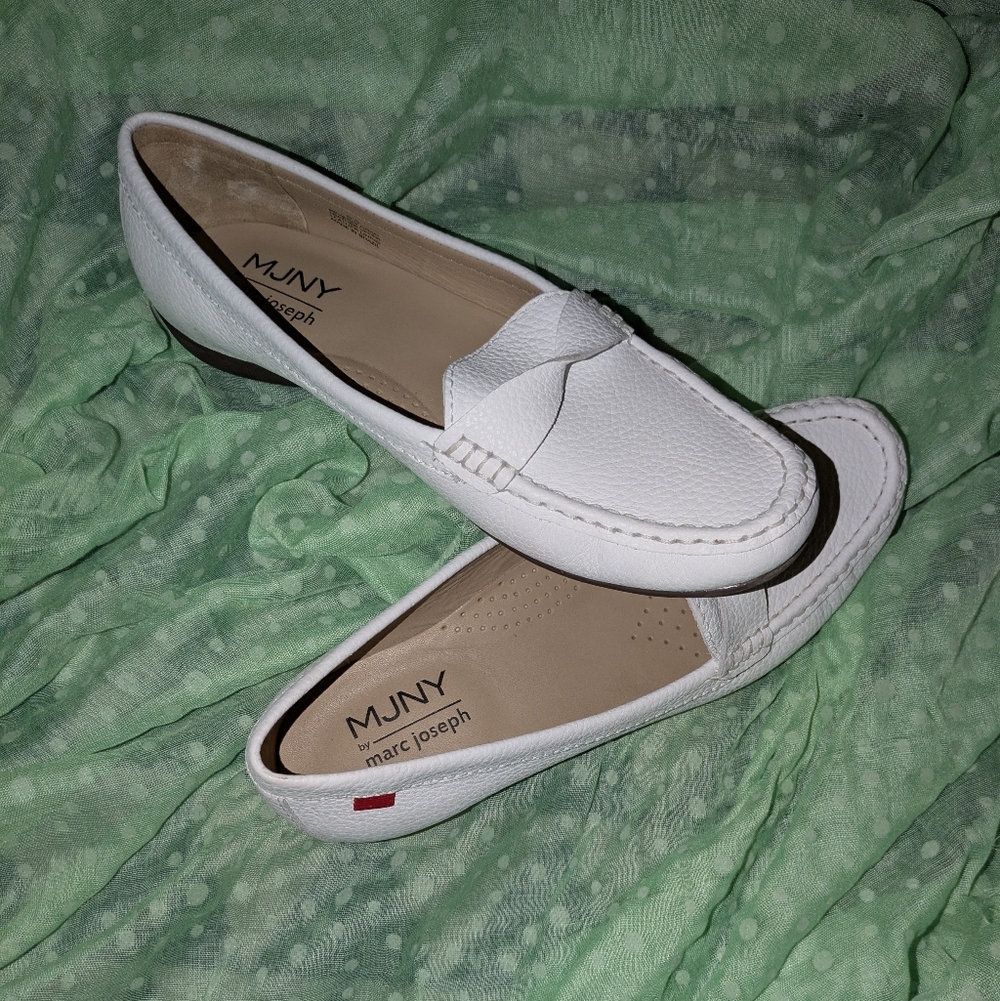 Marc Joseph White Pebbled Leather Penny Loafers - Women's